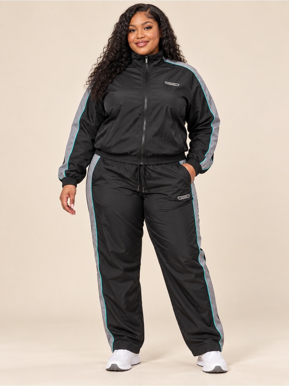 Under armor Plus Size Black Track Pants with Teal Stripe